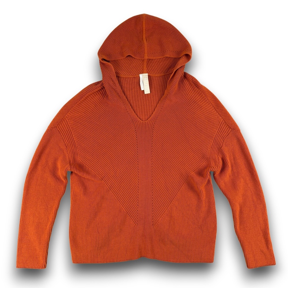 ISCHIKO Oska‎ Loogan Knit Hoodie Women 2 Orange Cotton V-Neck Long Sleeve Ribbed